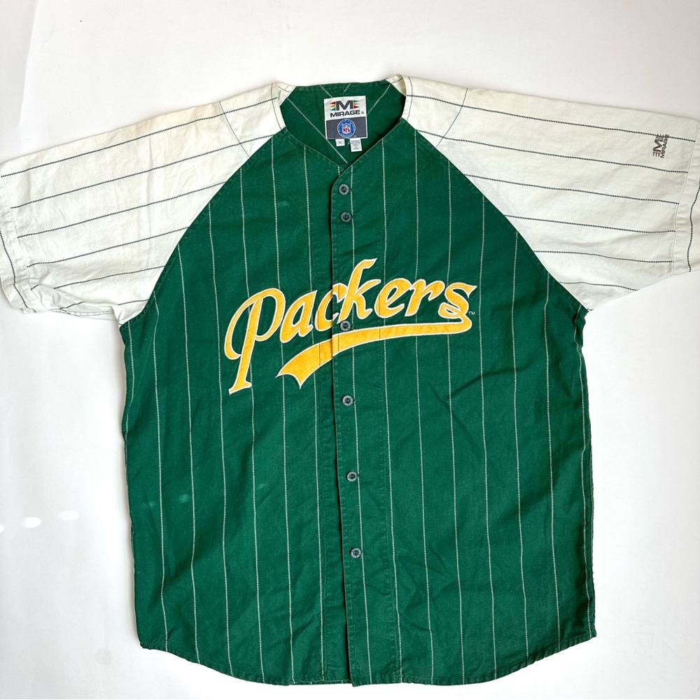 Vintage Green Bay Packers Mirage Baseball Jersey NFL Football XL